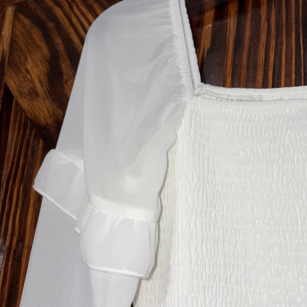 Elegant White Long Sleeve Ruffle Hem Dress - Picture 2 of 6